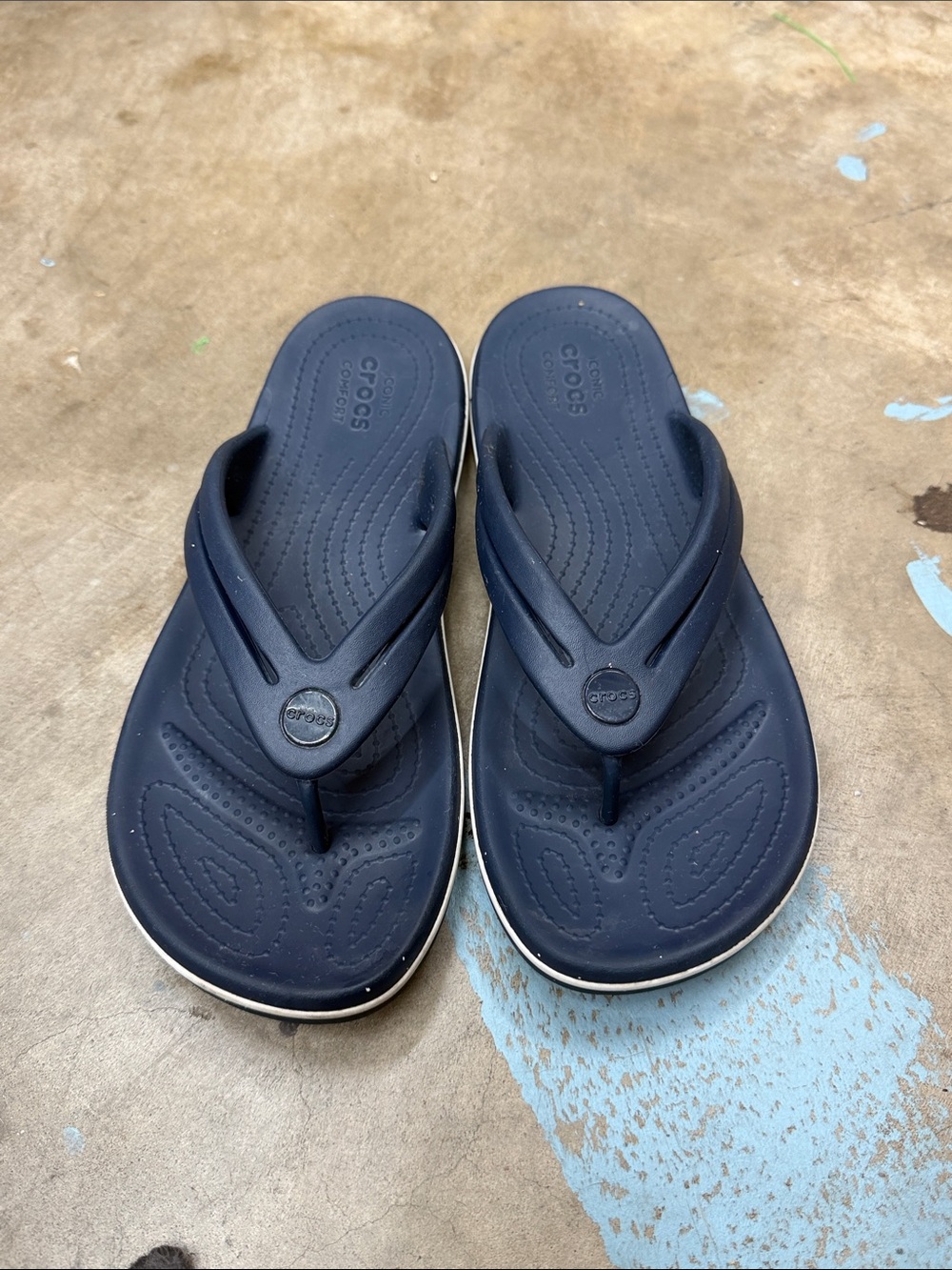 CROCS Navy Slide Sandals with White Accents